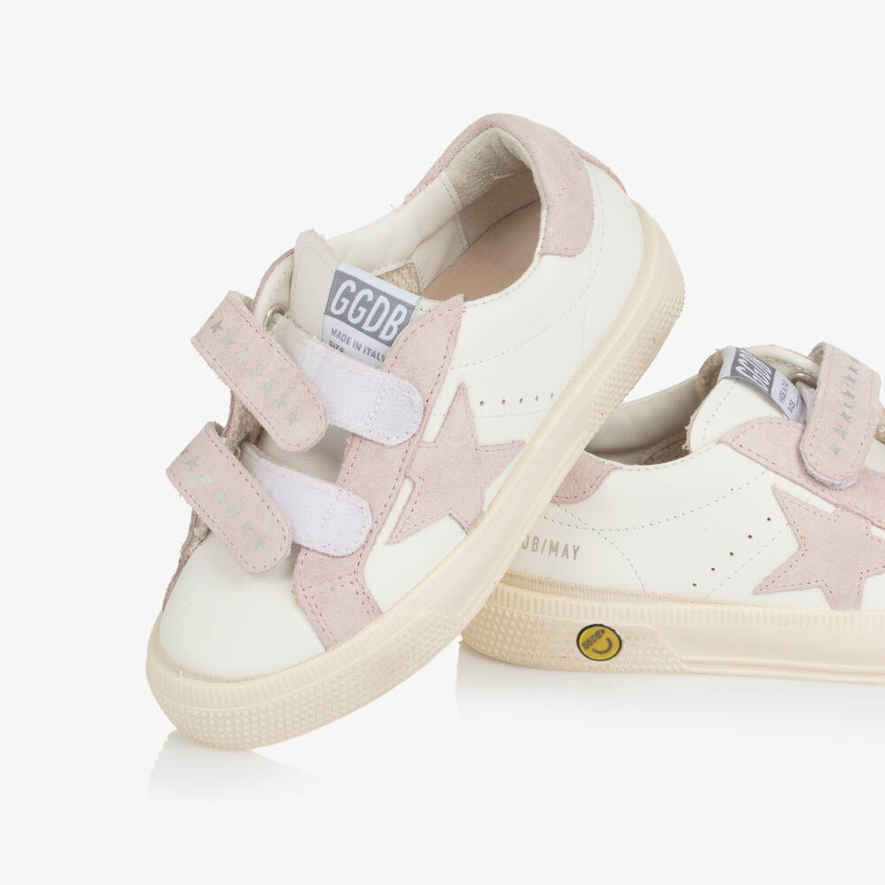 Golden Goose-حذاء رياضي جلد لون أبيض وزهري للبنات | Childrensalon