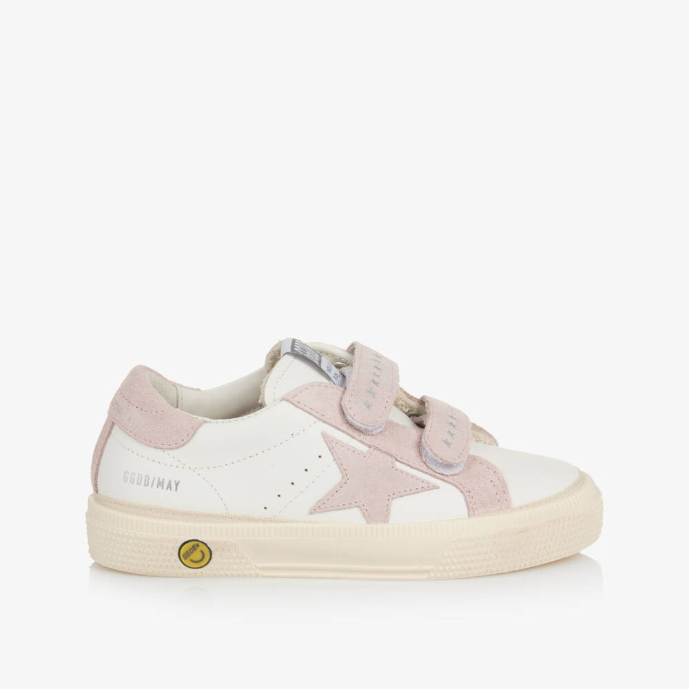 Golden Goose-حذاء رياضي جلد لون أبيض وزهري للبنات | Childrensalon