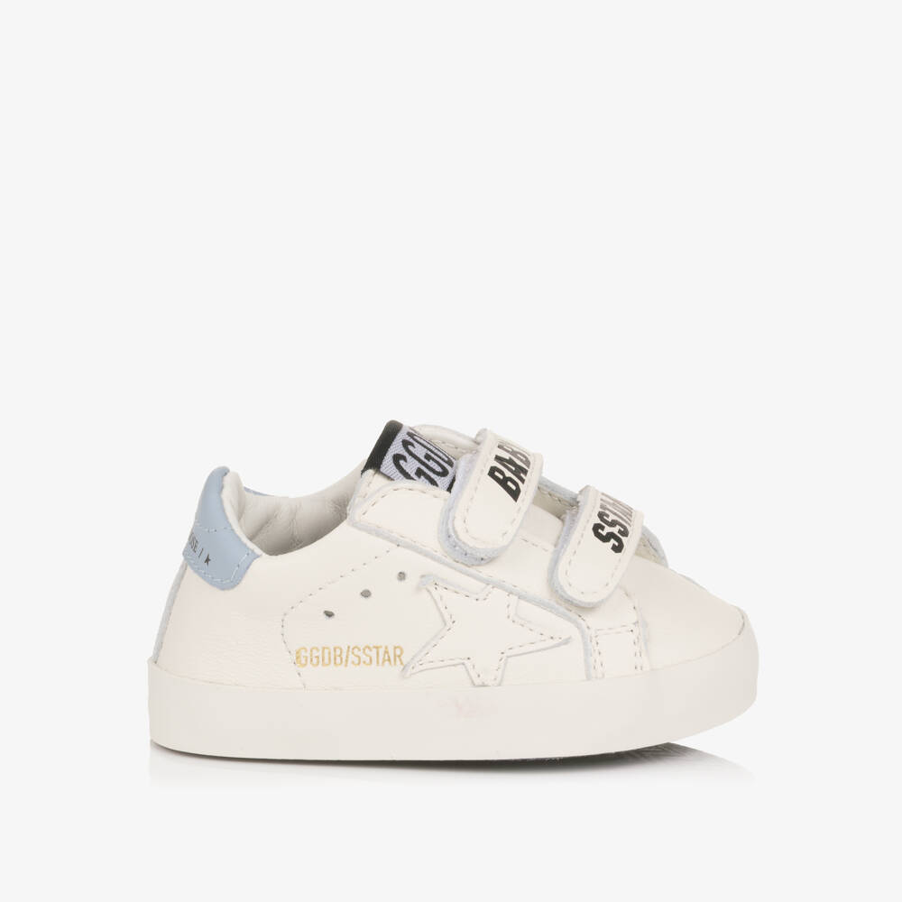 Golden Goose-White & Blue Leather Pre-Walker Trainers and Socks Set | Childrensalon