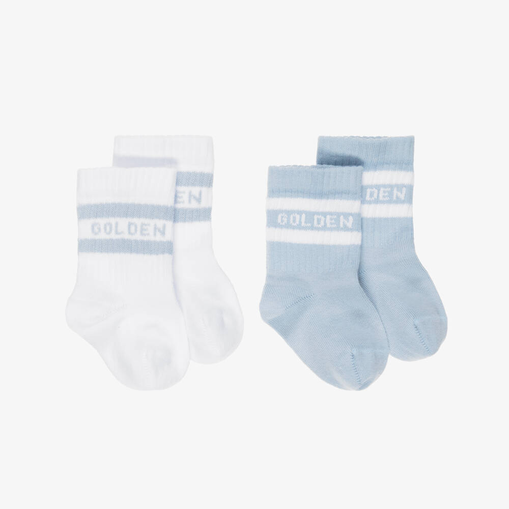 Golden Goose-White & Blue Leather Pre-Walker Trainers and Socks Set | Childrensalon