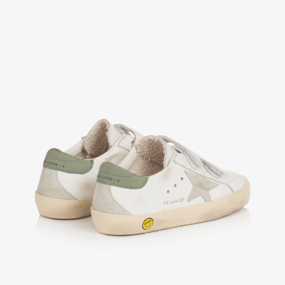 Golden Goose-White & Green Old School Leather Trainers | Childrensalon
