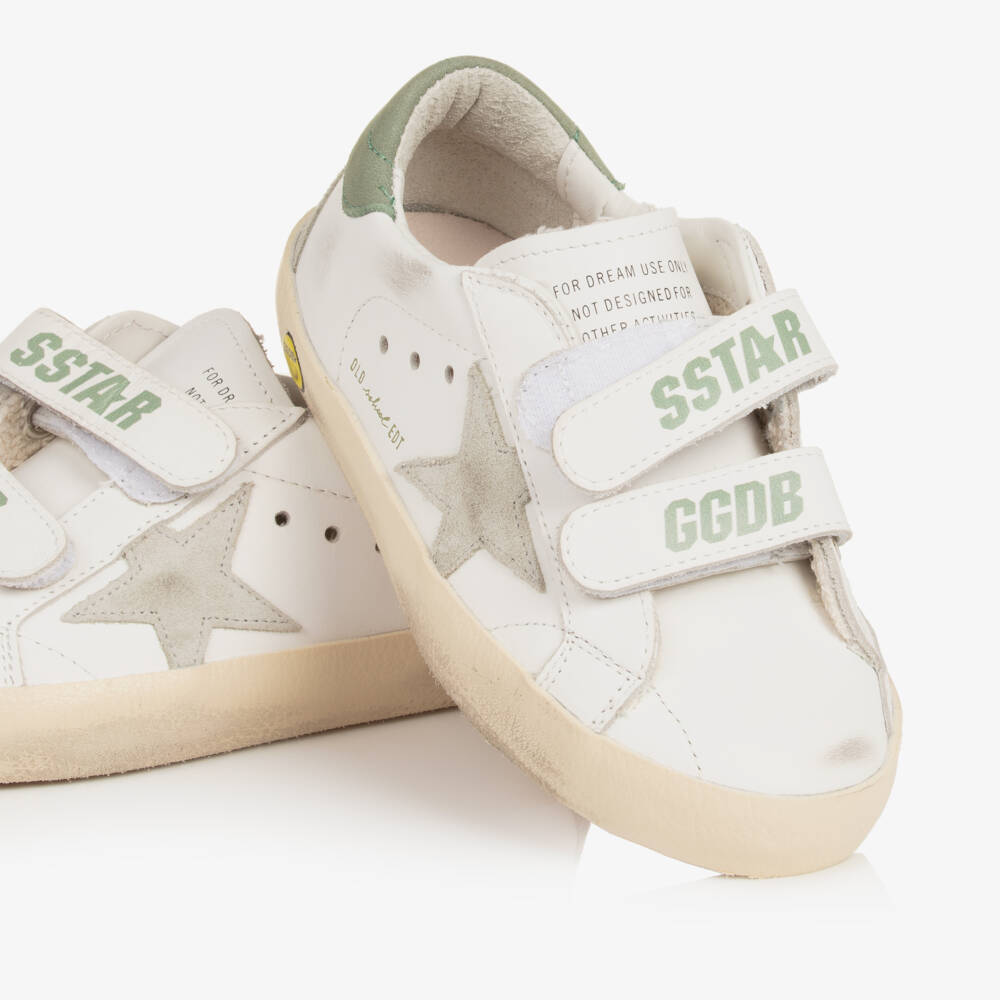 Golden Goose-White & Green Old School Leather Trainers | Childrensalon
