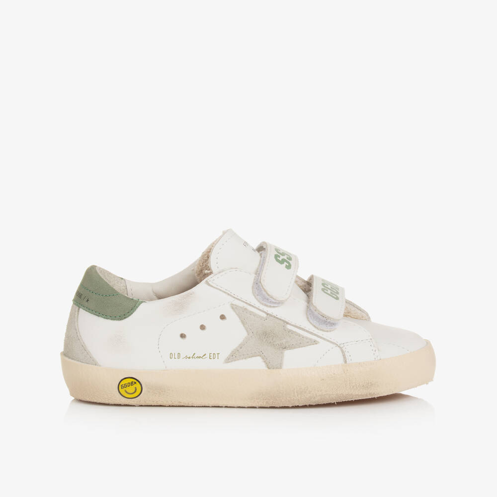 Golden Goose-White & Green Old School Leather Trainers | Childrensalon