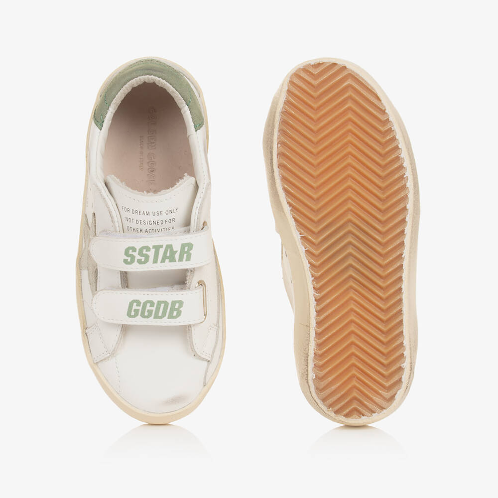 Golden Goose-White & Green Old School Leather Trainers | Childrensalon