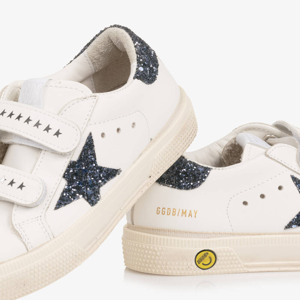 Golden Goose-White Leather & Black Glitter Trainers | Childrensalon