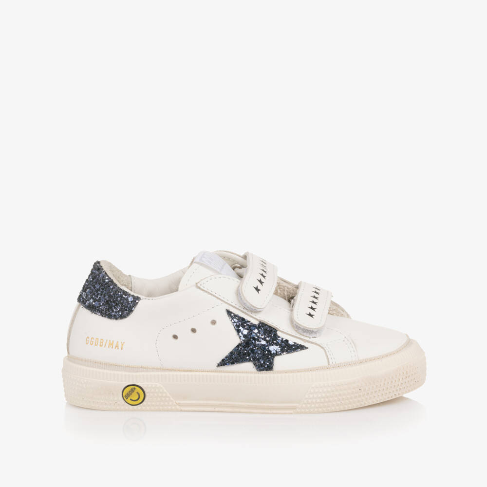 Golden Goose-White Leather & Black Glitter Trainers | Childrensalon