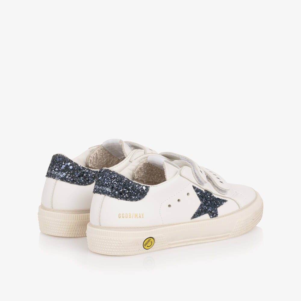 Golden Goose-White Leather & Black Glitter Trainers | Childrensalon