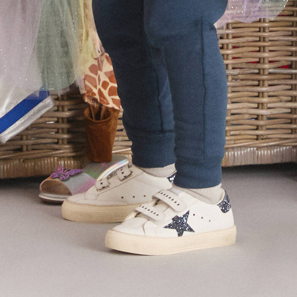 Golden Goose-White Leather & Black Glitter Trainers | Childrensalon