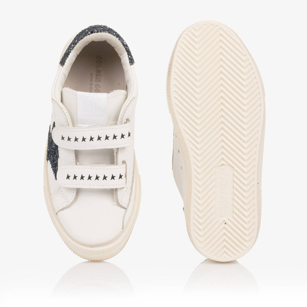 Golden Goose-White Leather & Black Glitter Trainers | Childrensalon