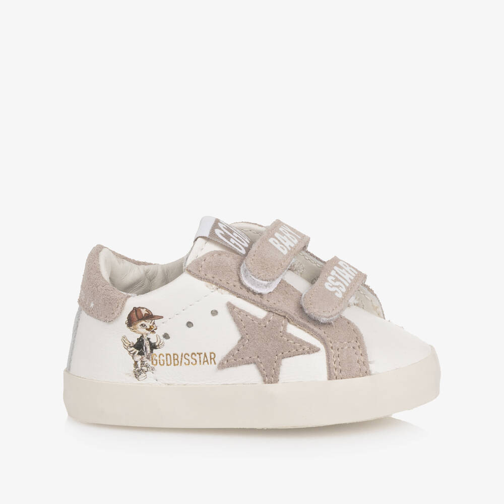 Golden Goose-White Leather & Pink Suede Pre-Walker Trainers | Childrensalon