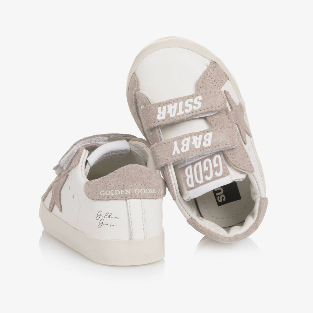 Golden Goose-White Leather & Pink Suede Pre-Walker Trainers | Childrensalon