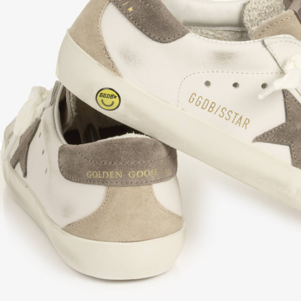 Golden Goose-White Leather Super-Star Trainers with Suede Trims | Childrensalon