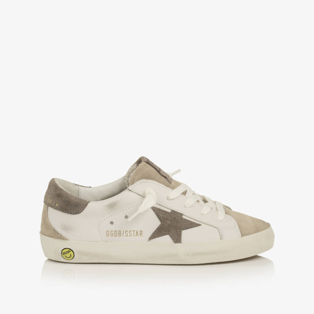 Golden Goose-White Leather Super-Star Trainers with Suede Trims | Childrensalon