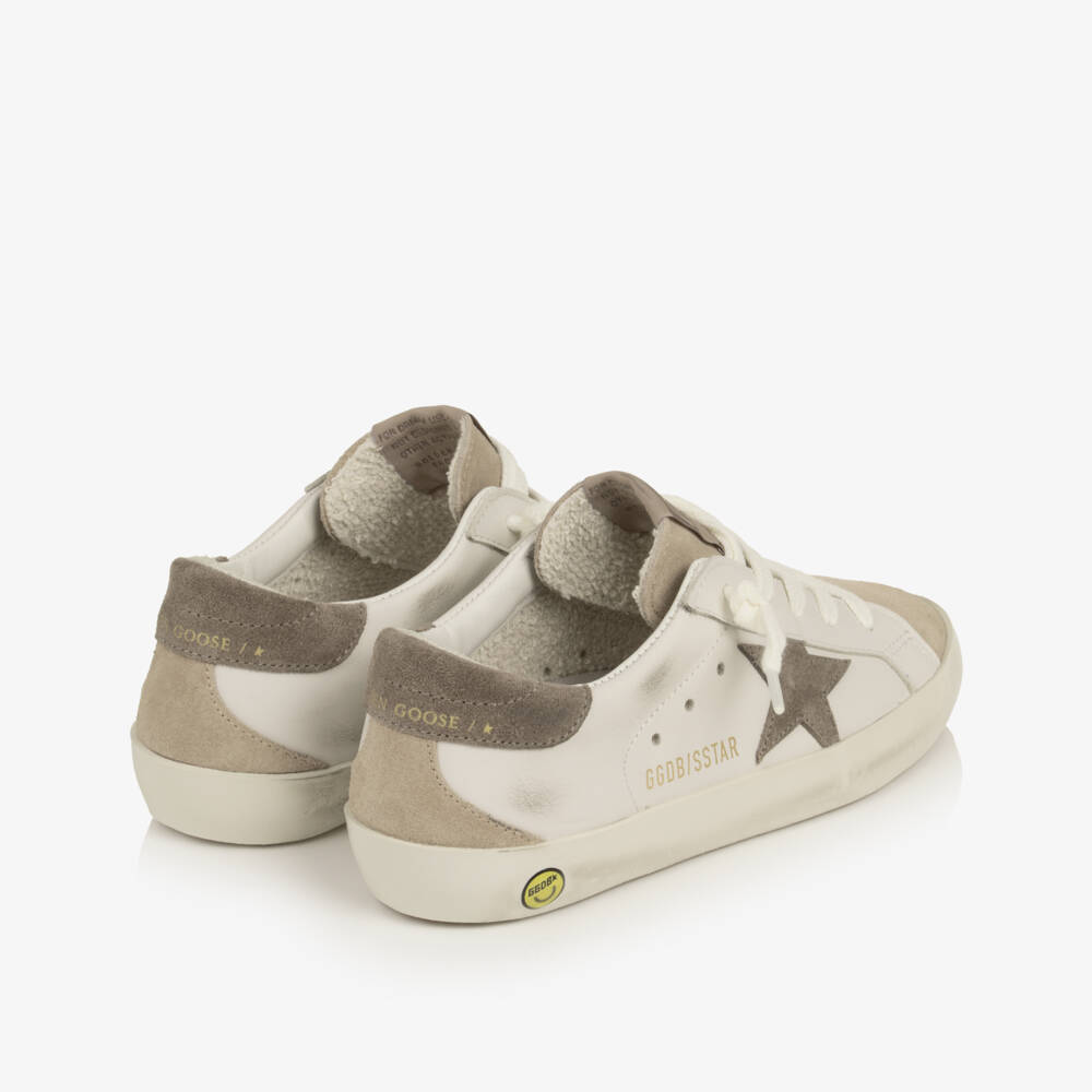 Golden Goose-White Leather Super-Star Trainers with Suede Trims | Childrensalon