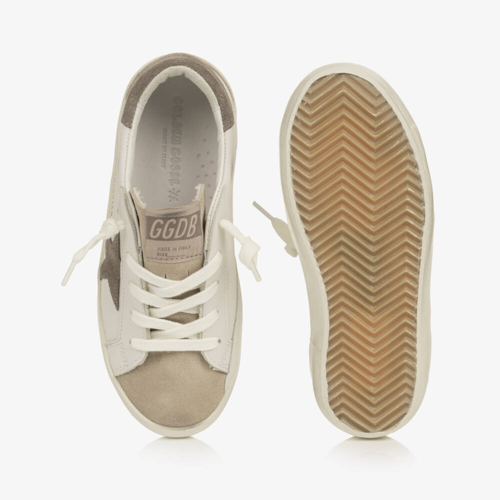 Golden Goose-White Leather Super-Star Trainers with Suede Trims | Childrensalon