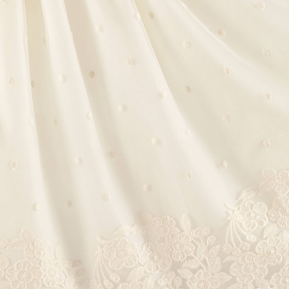 Graci-Платье бежевое из твида и кремового кружева для девочек | Childrensalon