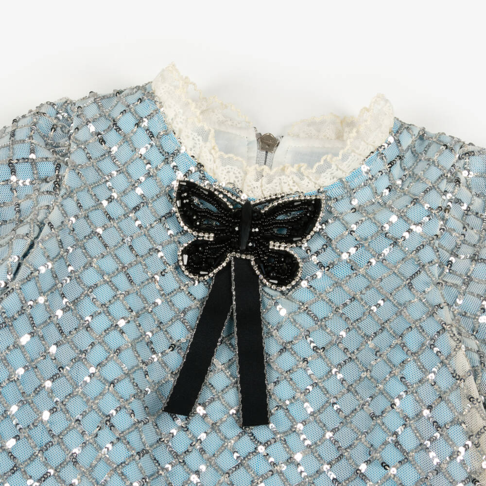 Graci-فستان مزين بترتر لون فضي وأزرق | Childrensalon