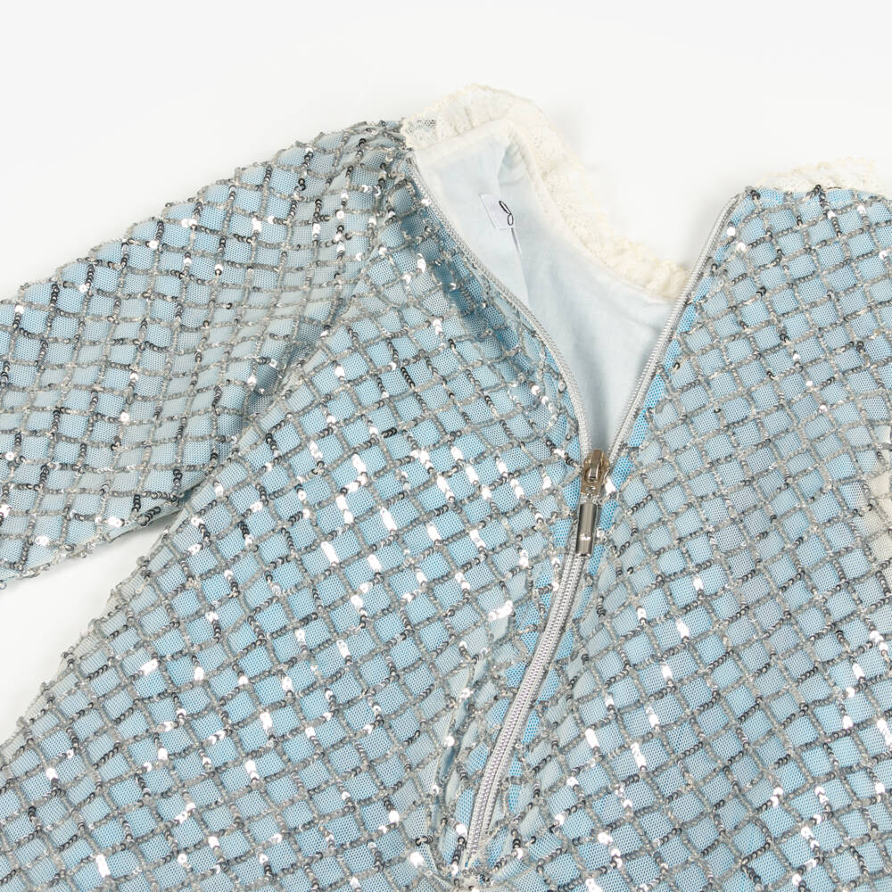 Graci-فستان مزين بترتر لون فضي وأزرق | Childrensalon