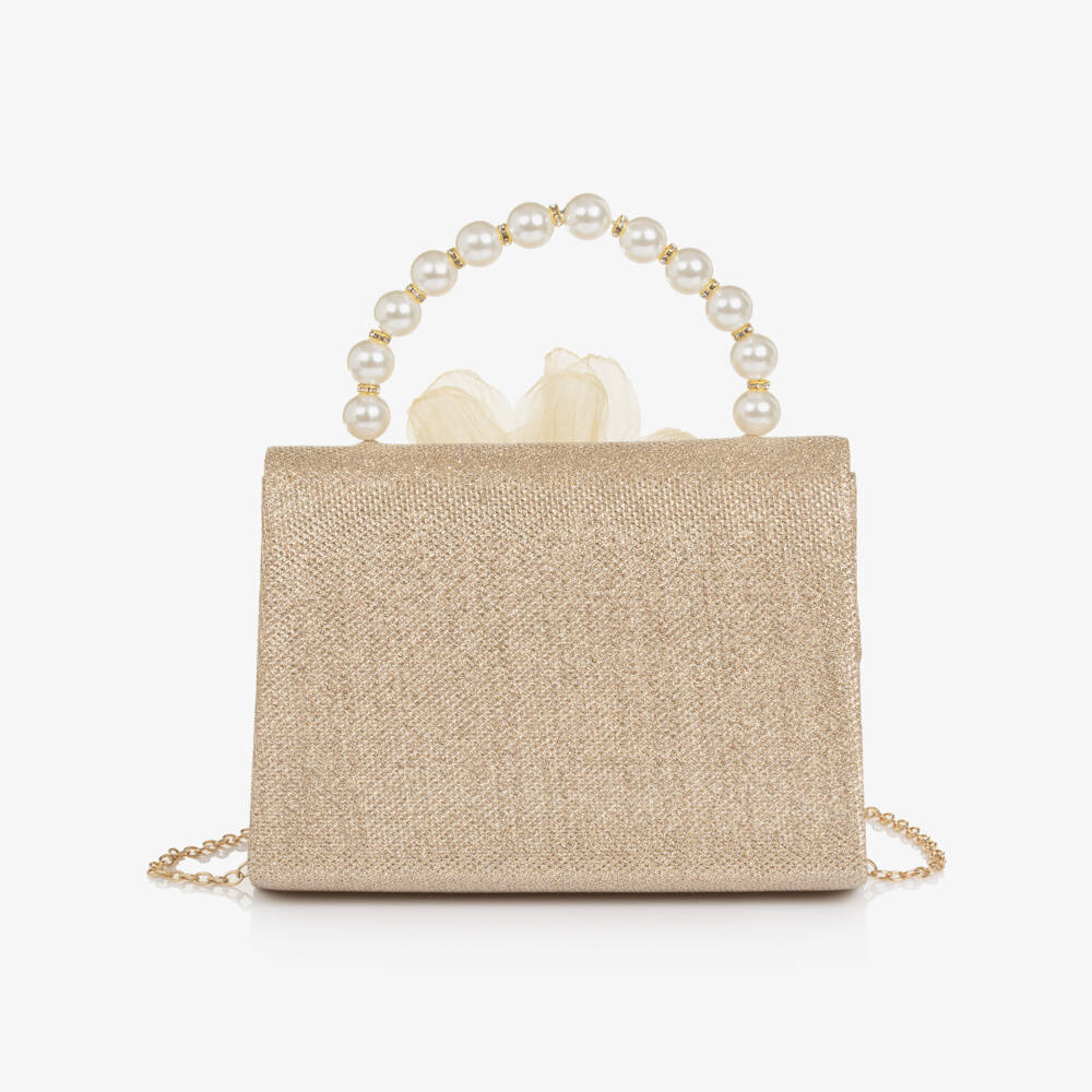 Graci-حقيبة مزينة بوردة تول لون ذهبي لامع للبنات (20 سم) | Childrensalon