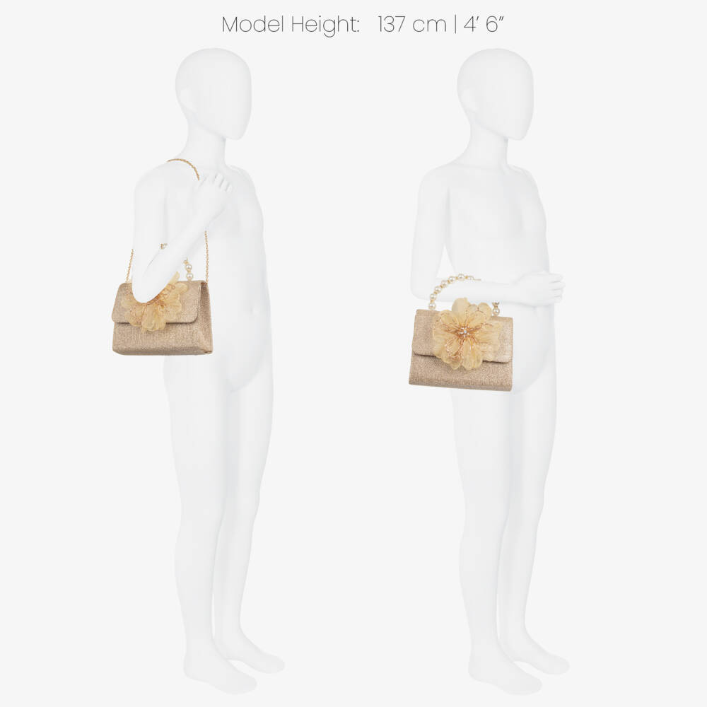 Graci-حقيبة مزينة بوردة تول لون ذهبي لامع للبنات (20 سم) | Childrensalon