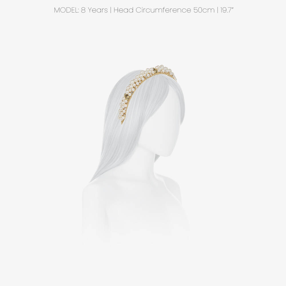 Graci-Girls Gold Pearl & Crystal Headband with Teddy Bears | Childrensalon