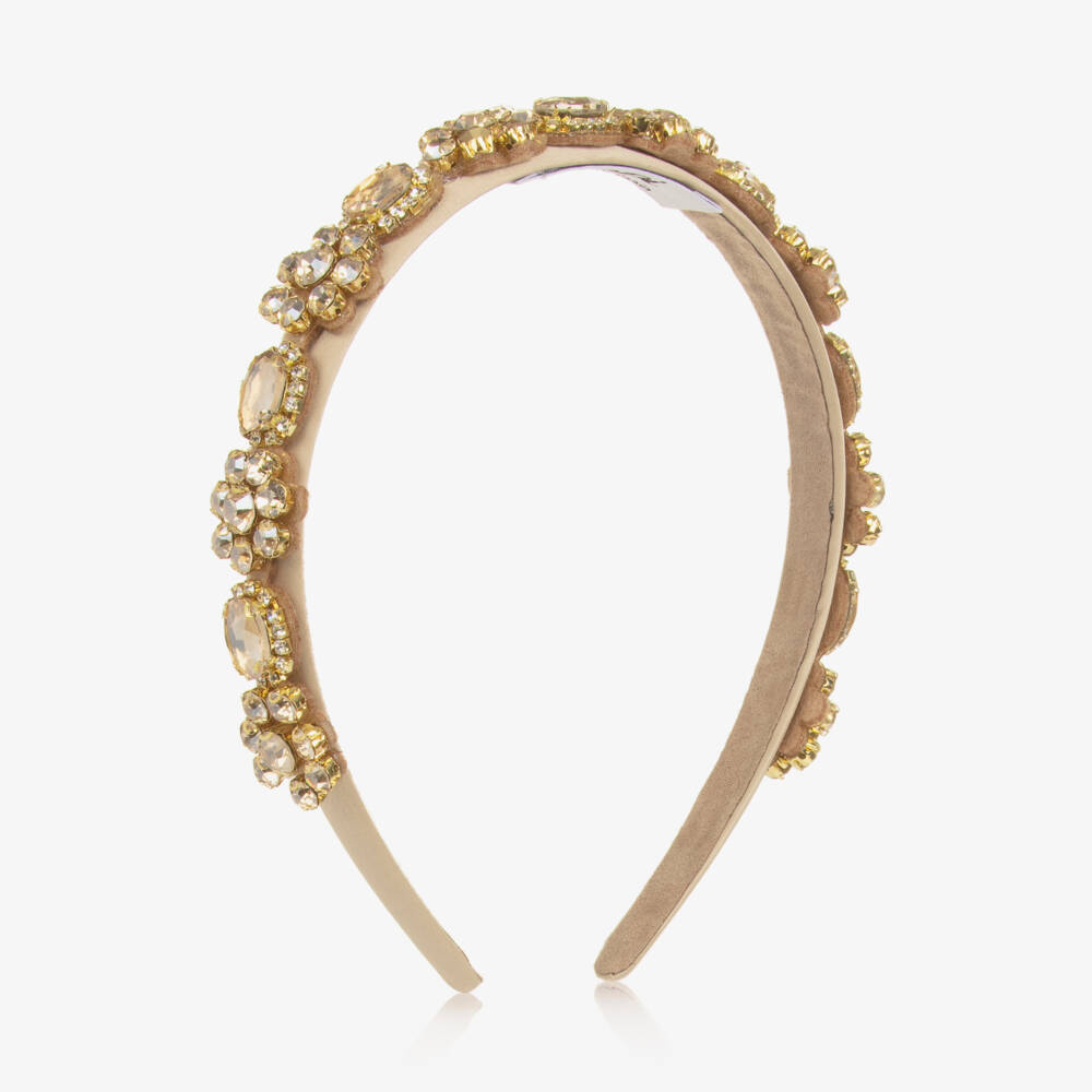Graci-Girls Gold Satin Hairband with Crystals & Diamantés | Childrensalon