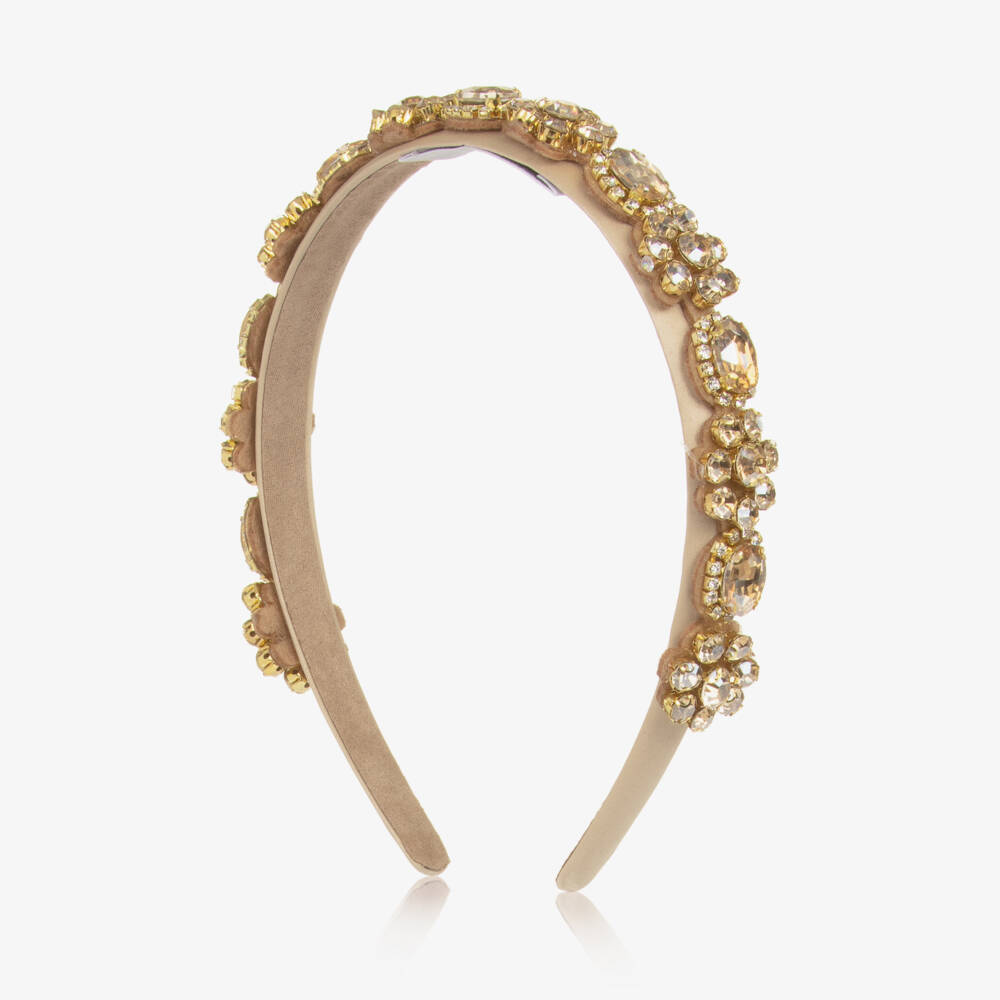 Graci-Girls Gold Satin Headband with Crystals & Diamantés | Childrensalon