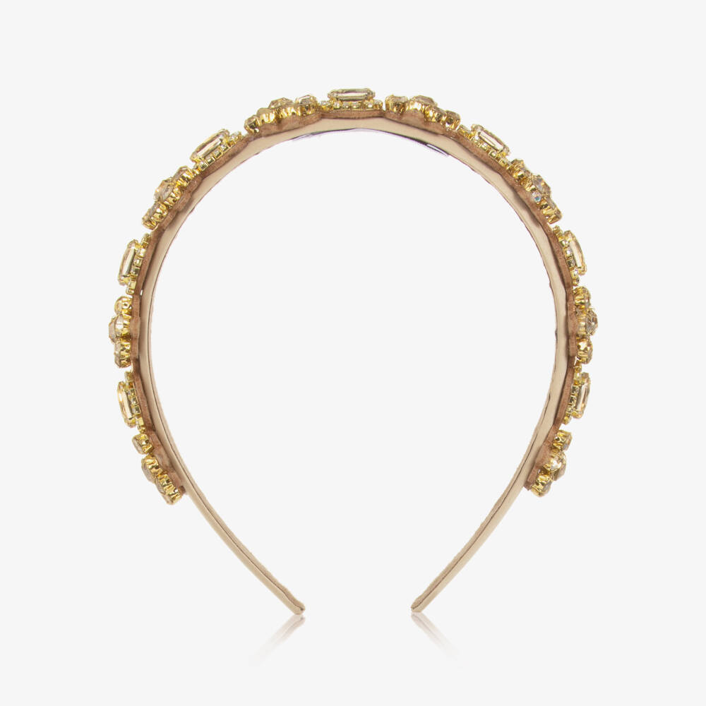 Graci-Girls Gold Satin Headband with Crystals & Diamantés | Childrensalon