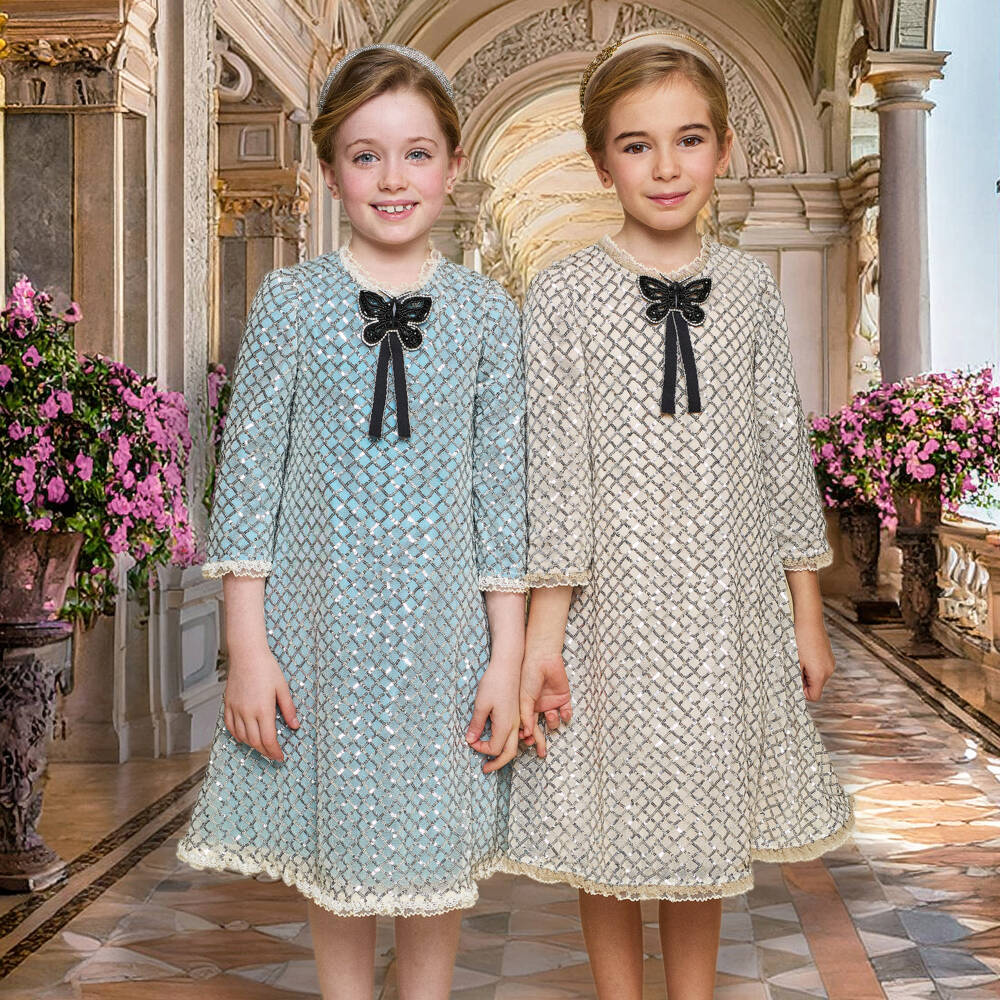 Graci-Girls Gold Tulle & Silver Sequin Dress | Childrensalon