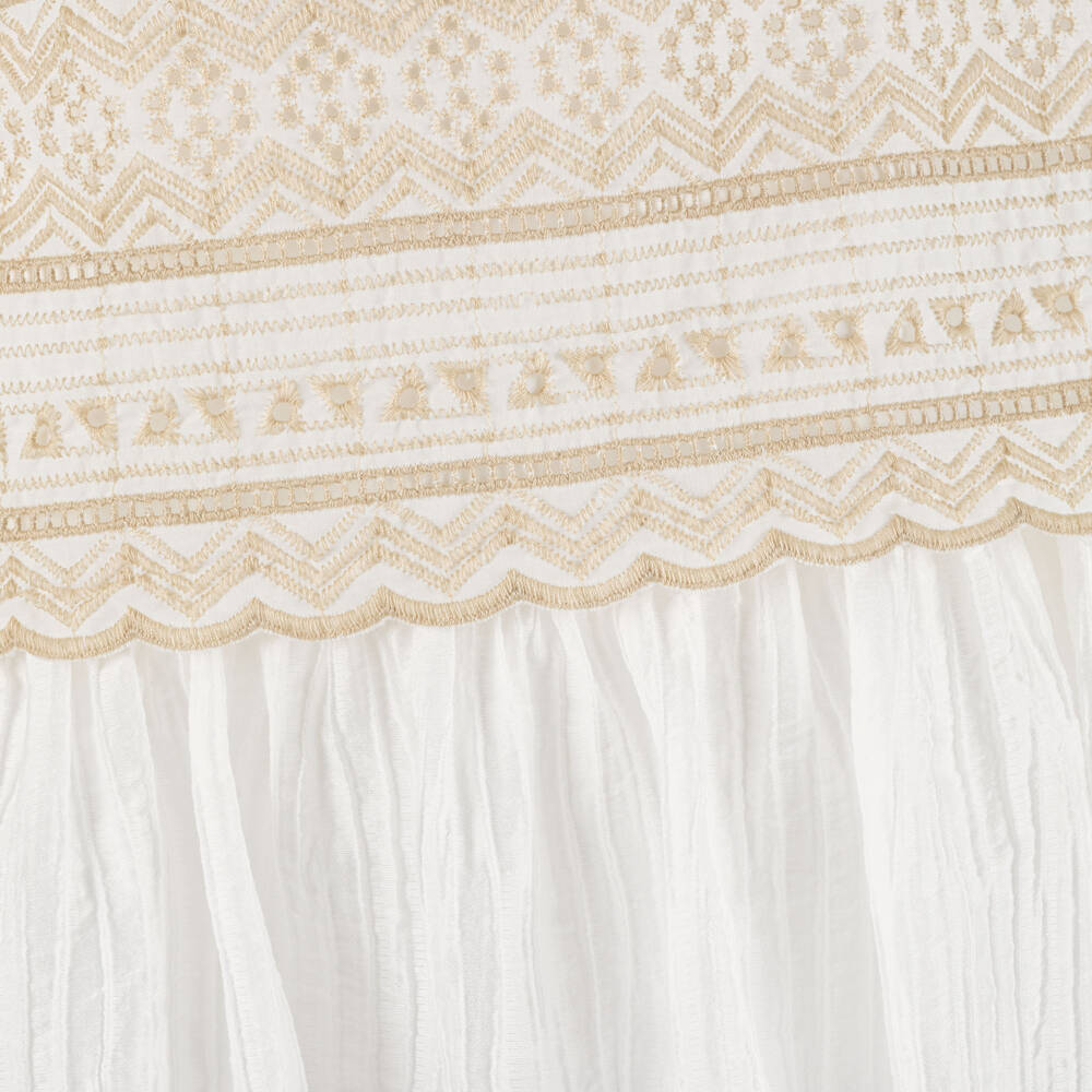 Graci-Girls Ivory & Beige Embroidered Dress with Bow Brooch | Childrensalon