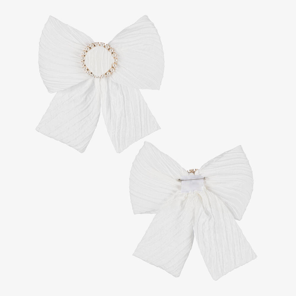 Graci-Girls Ivory & Beige Embroidered Dress with Bow Brooch | Childrensalon