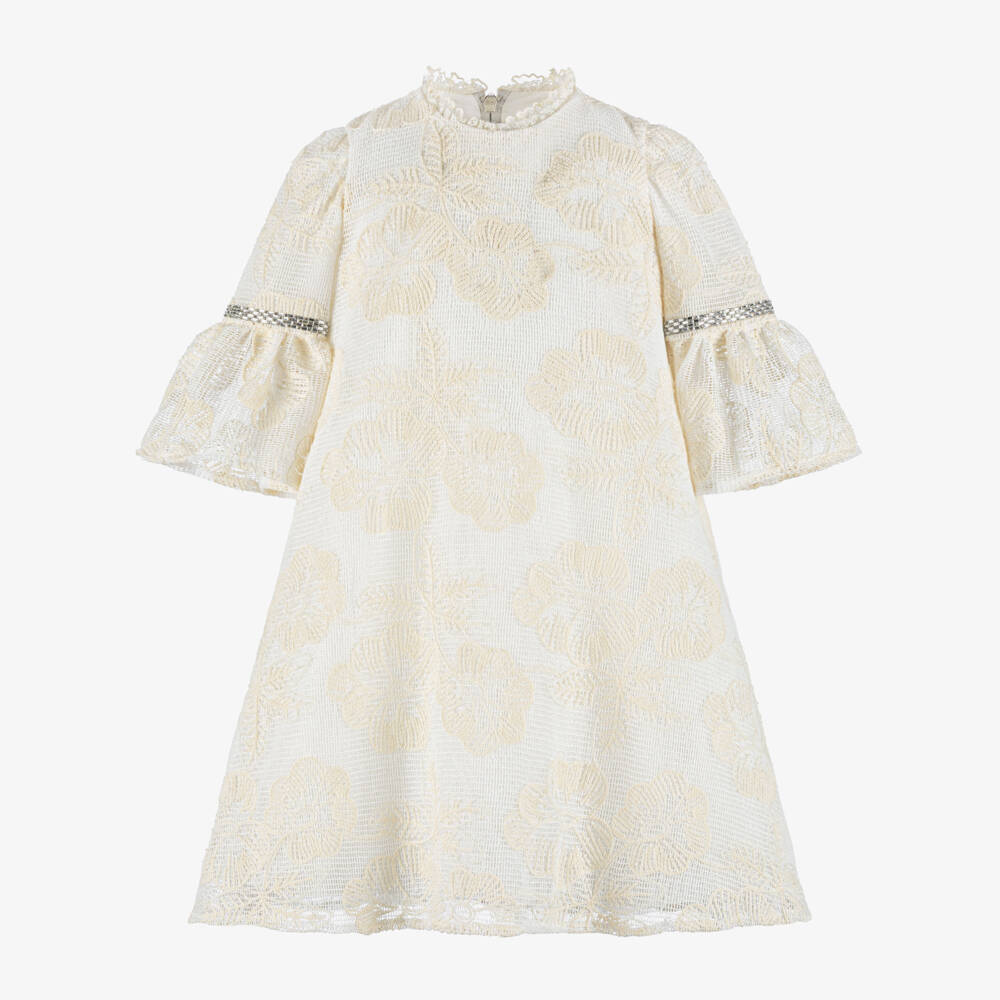 Graci-Girls Ivory Floral Crochet Lace Dress | Childrensalon