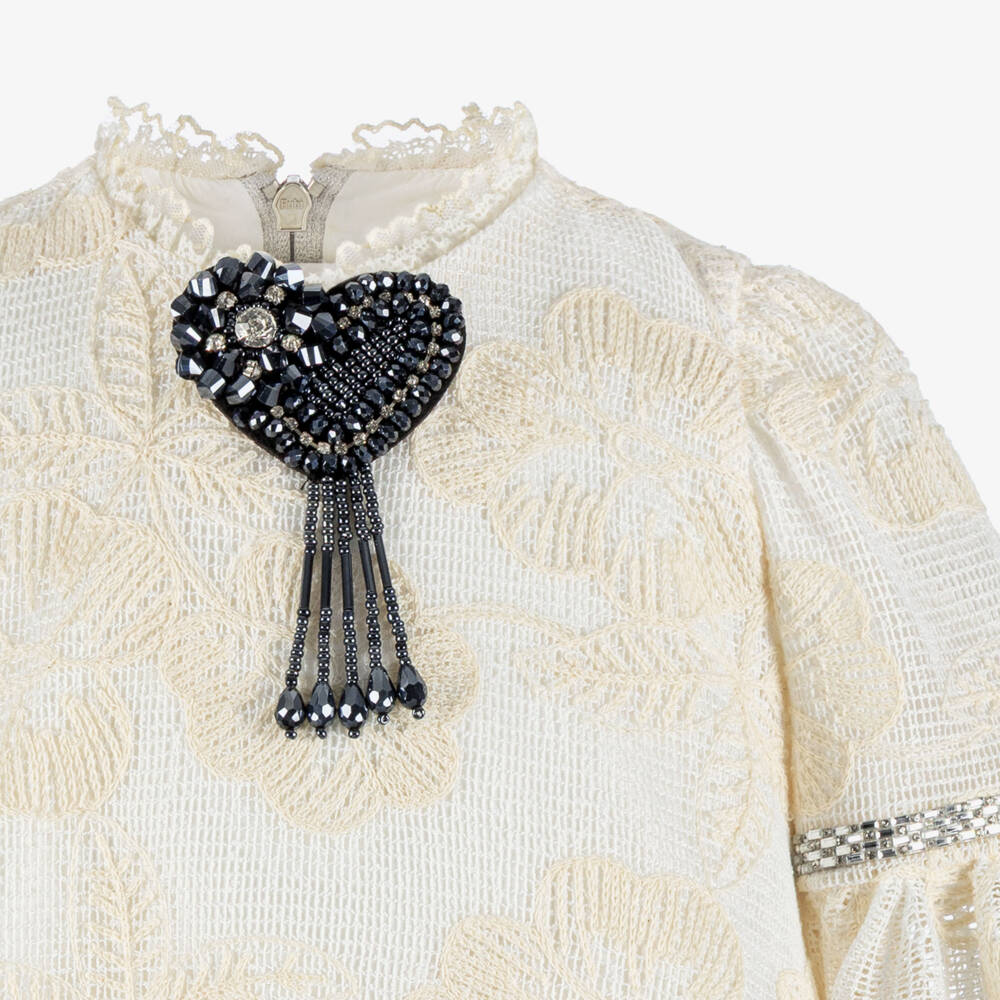 Graci-Girls Ivory Floral Crochet Lace Dress | Childrensalon