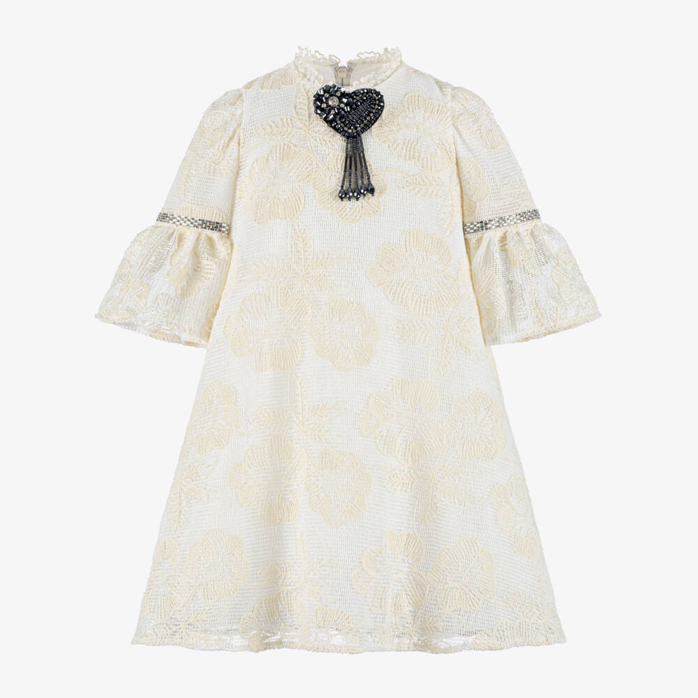 Graci-Girls Ivory Floral Crochet Lace Dress | Childrensalon