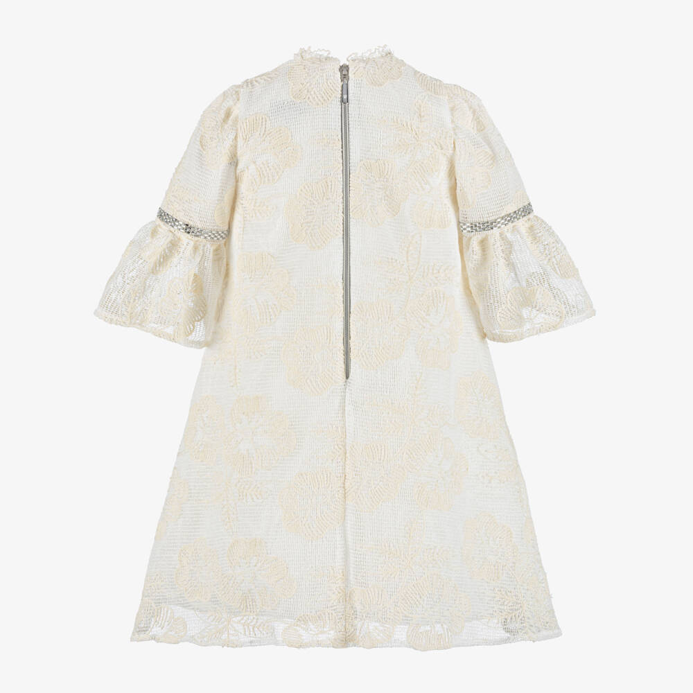 Graci-Girls Ivory Floral Crochet Lace Dress | Childrensalon