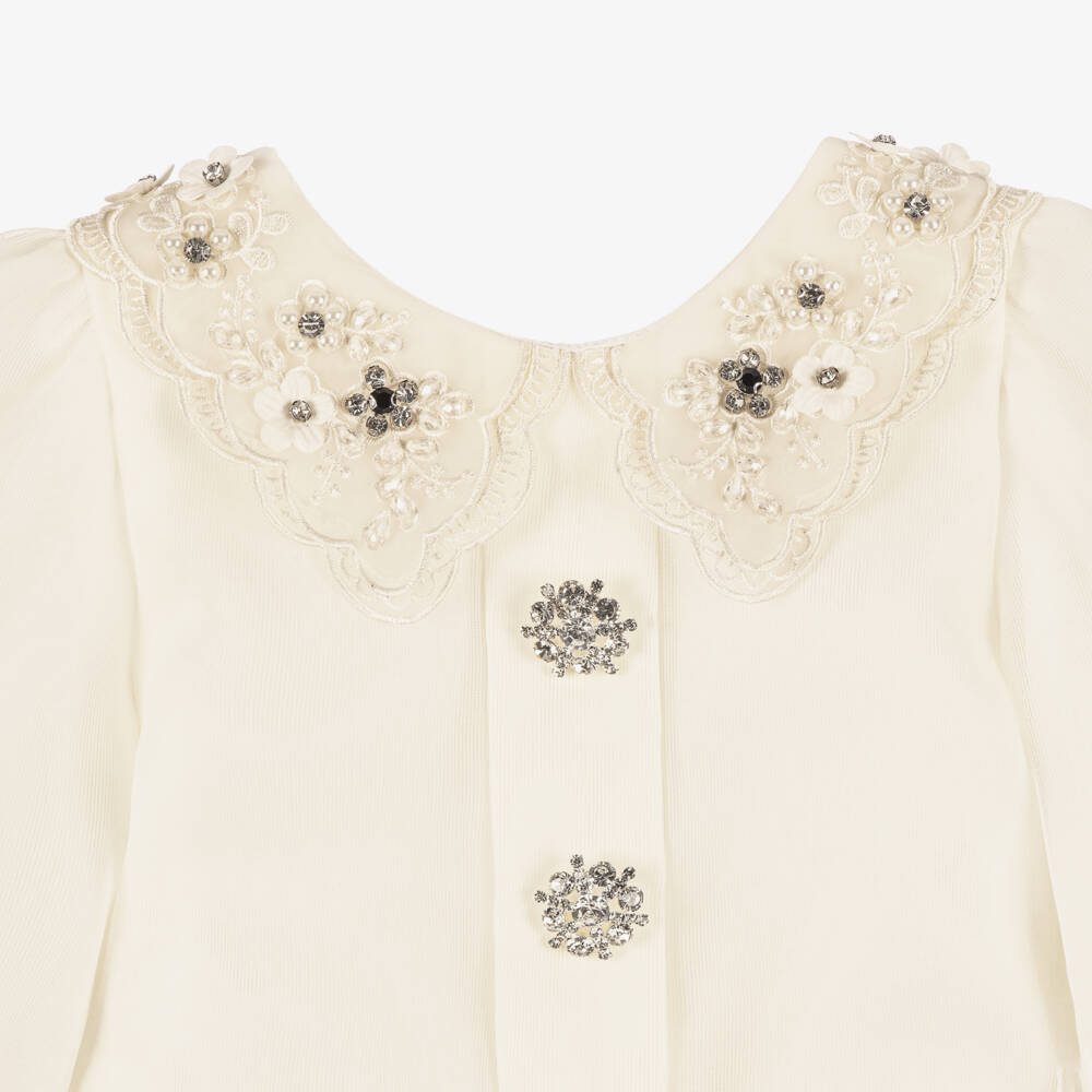 Graci-Girls Ivory Floral Embroidered Knit Skirt Set | Childrensalon