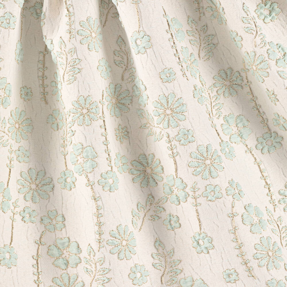 Graci-Girls Ivory & Green Floral Jacquard Dress | Childrensalon