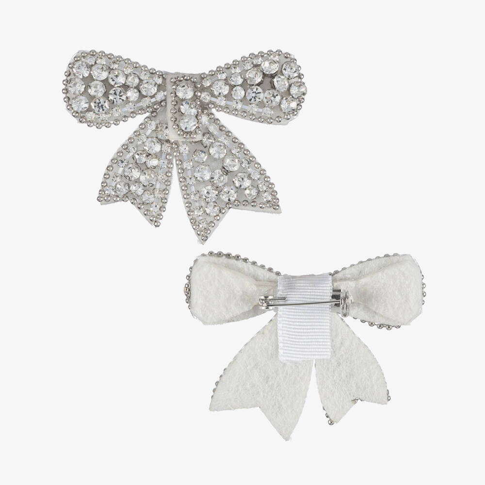 Graci-Girls Ivory Lace Dress with Diamanté Bow Brooch | Childrensalon