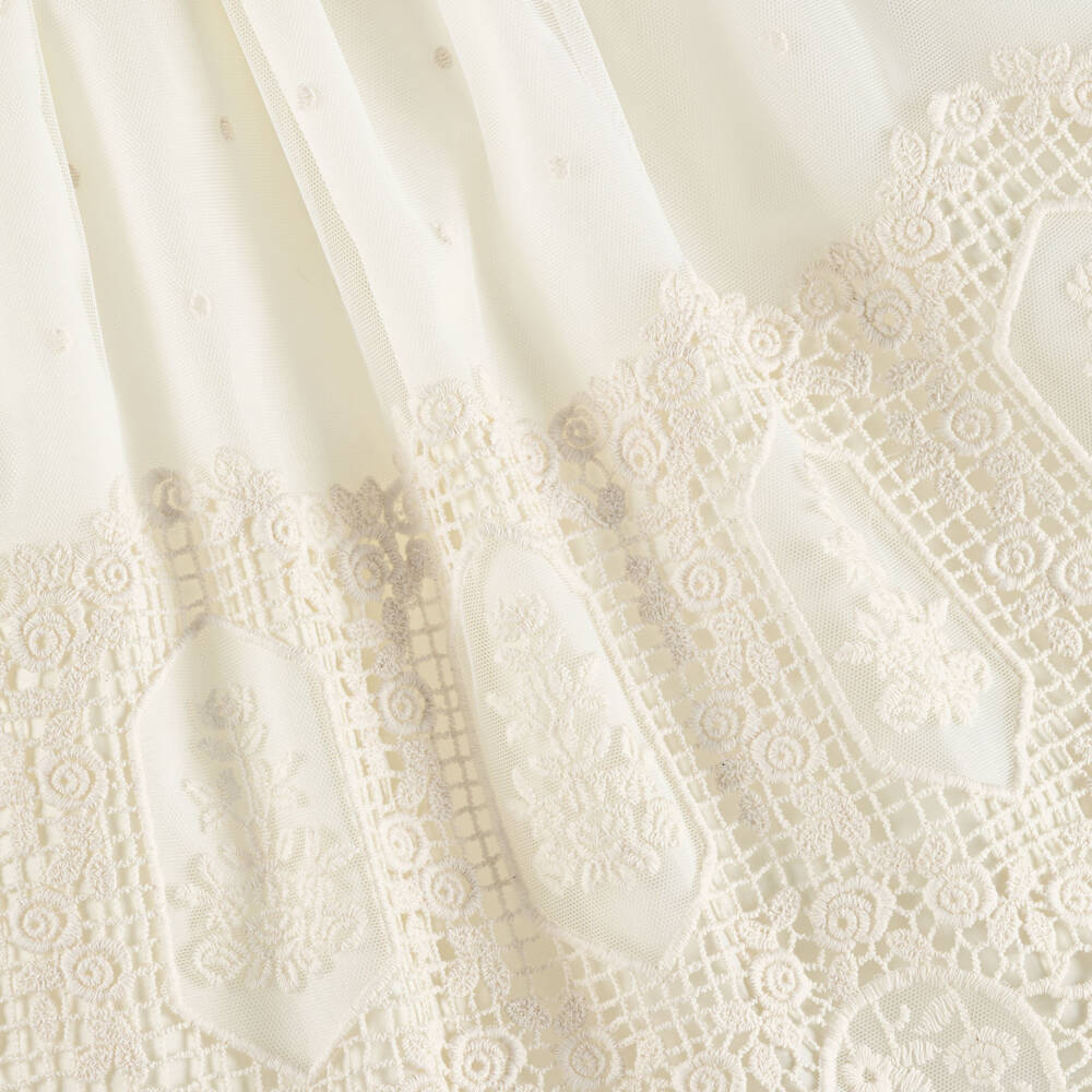 Graci-Girls Ivory Lace Dress with Diamanté Bow Brooch | Childrensalon