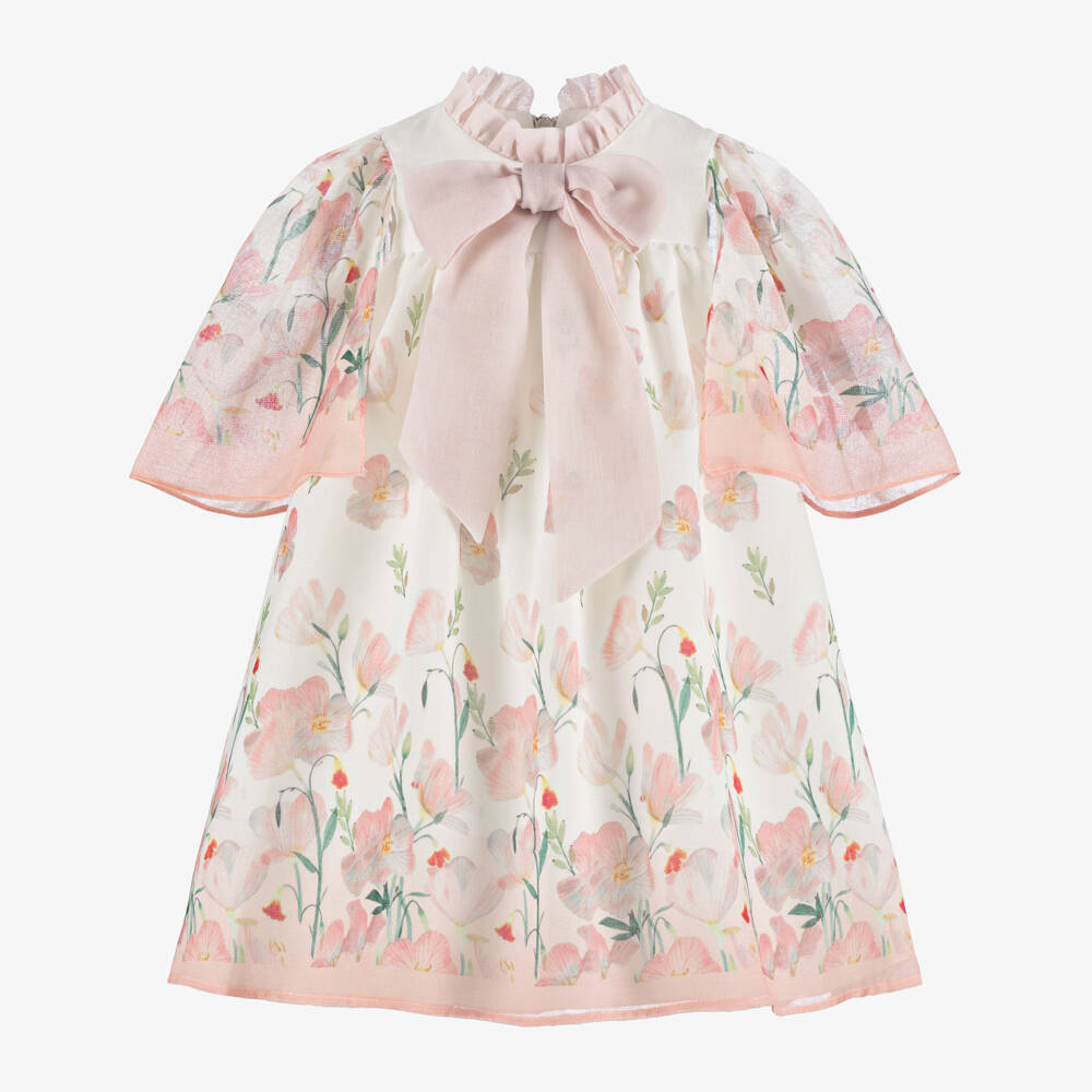 Graci-Girls Ivory & Pink Floral Print Dress | Childrensalon
