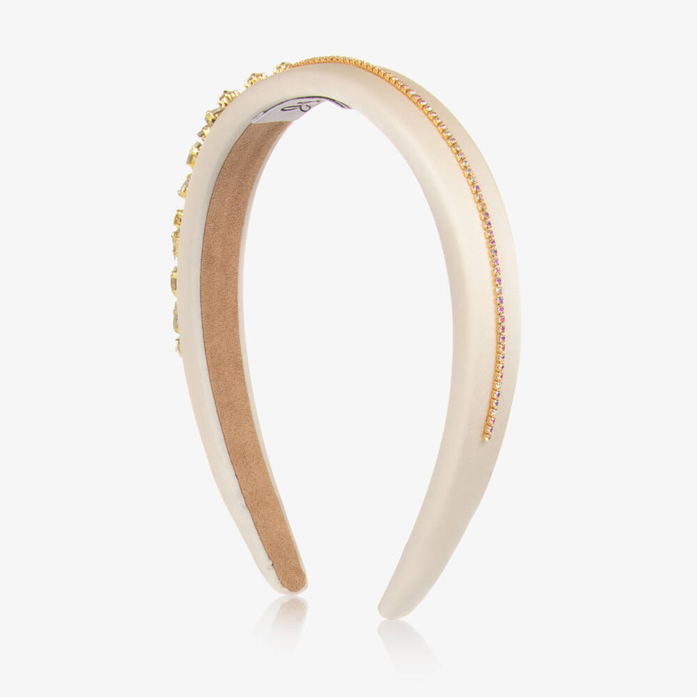 Graci-Girls Ivory Satin & Crystal Hairband with Iridescent Diamantés | Childrensalon