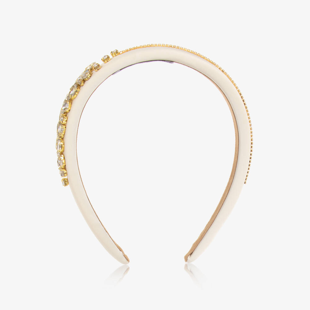 Graci-Girls Ivory Satin & Crystal Headband with Iridescent Diamantés | Childrensalon