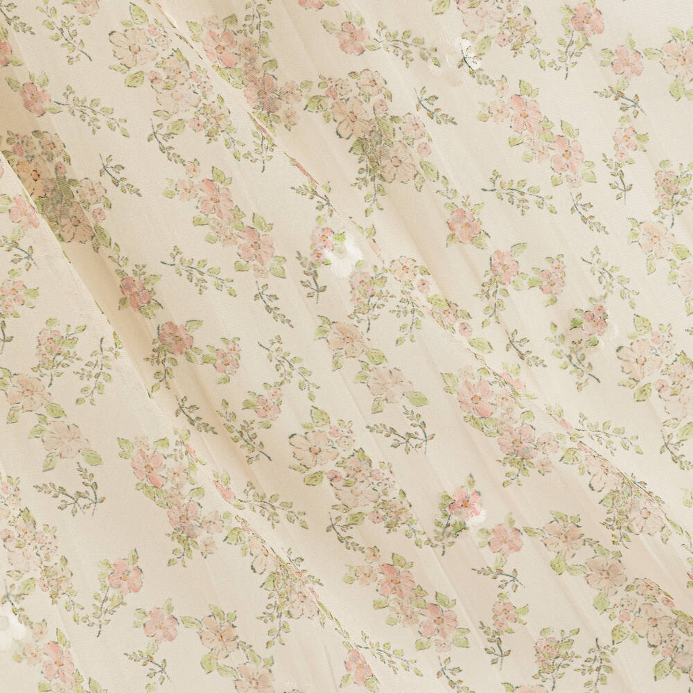 Graci-Girls Pale Beige Dress with Floral Print & Flower Collar | Childrensalon