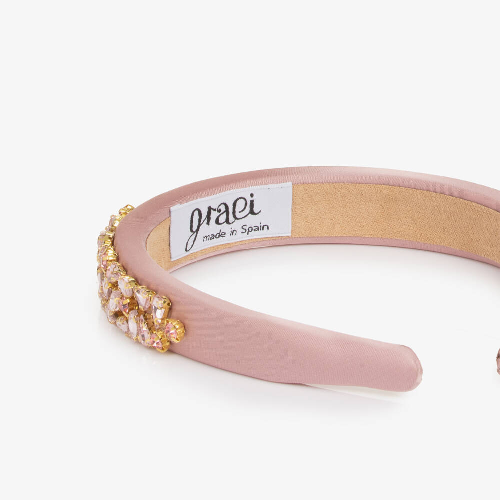 Graci-Girls Pink Satin & Crystal Hairband with Iridescent Diamantés | Childrensalon