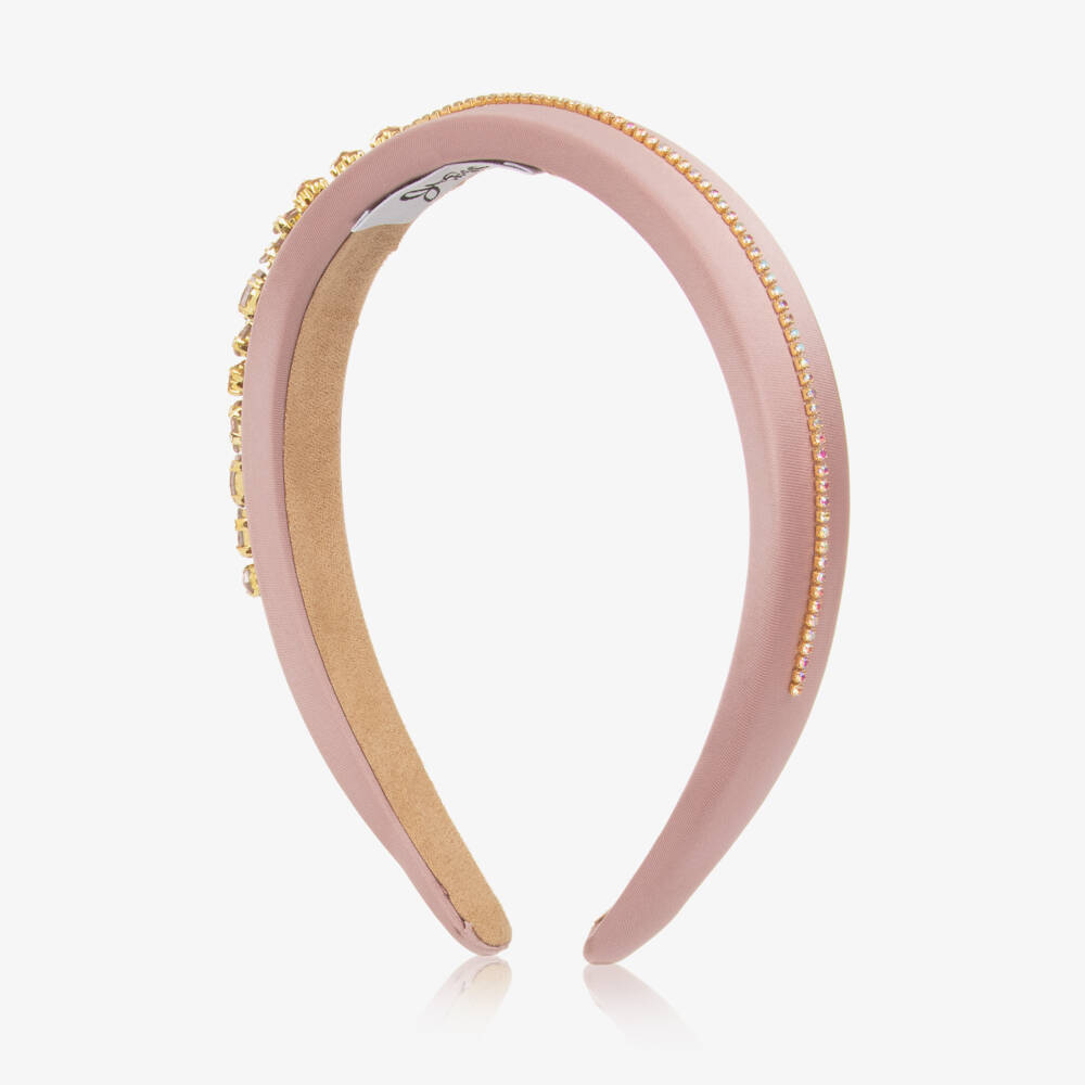 Graci-Girls Pink Satin & Crystal Hairband with Iridescent Diamantés | Childrensalon