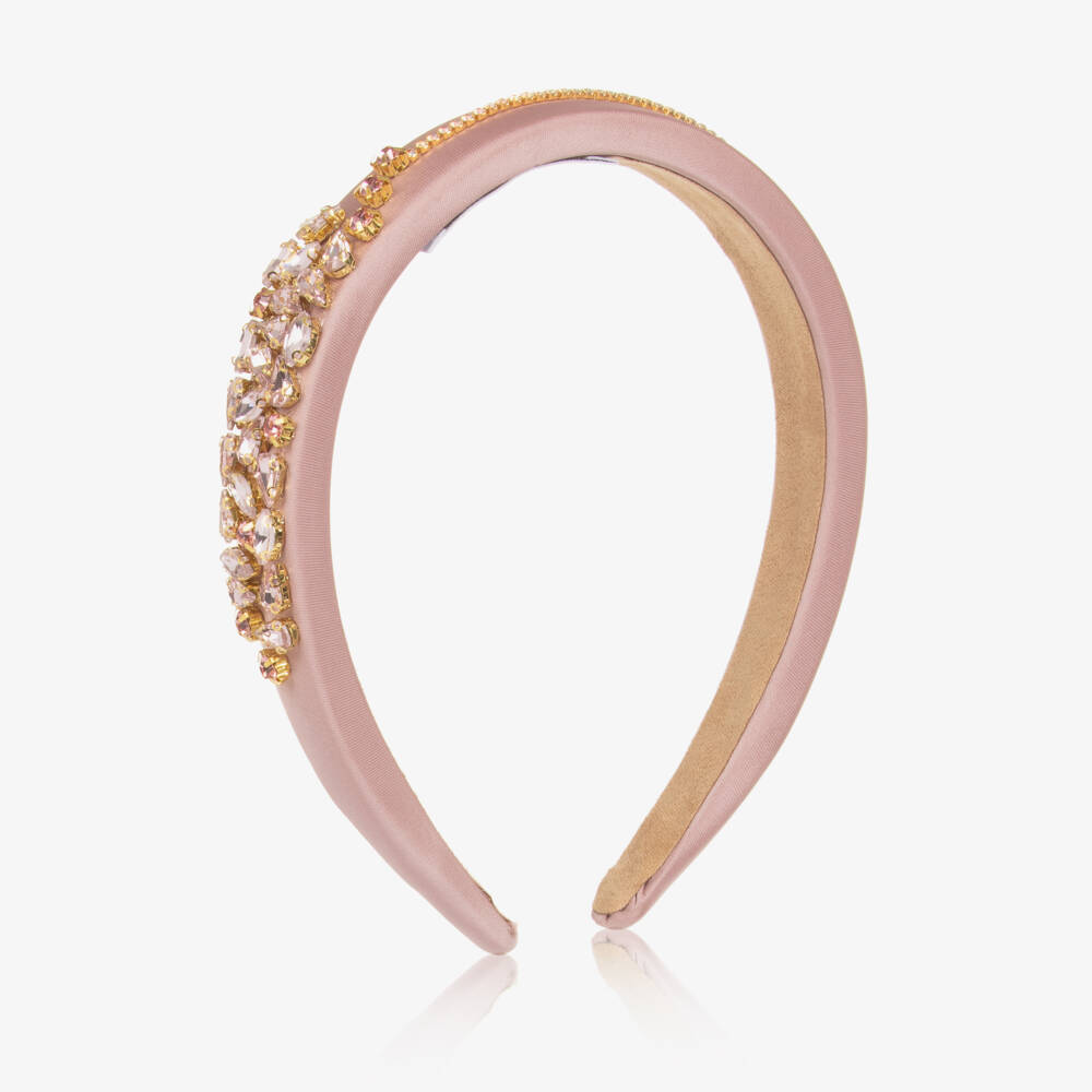 Graci-Girls Pink Satin & Crystal Headband with Iridescent Diamantés | Childrensalon