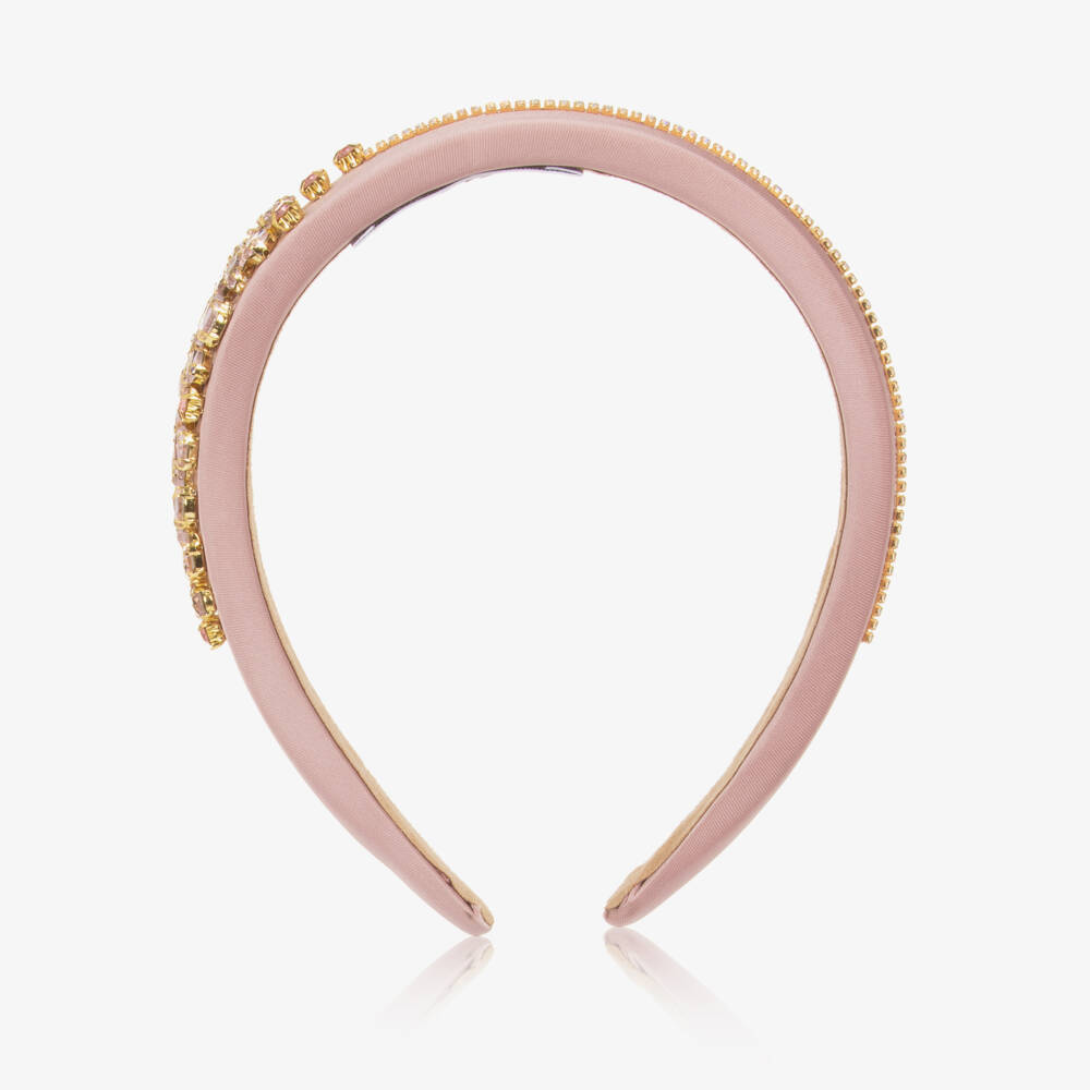 Graci-Girls Pink Satin & Crystal Headband with Iridescent Diamantés | Childrensalon