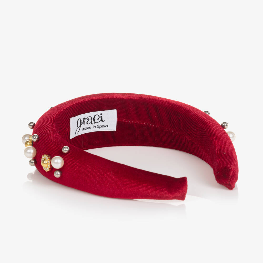 Graci-Girls Red Velvet Pearl Hairband | Childrensalon