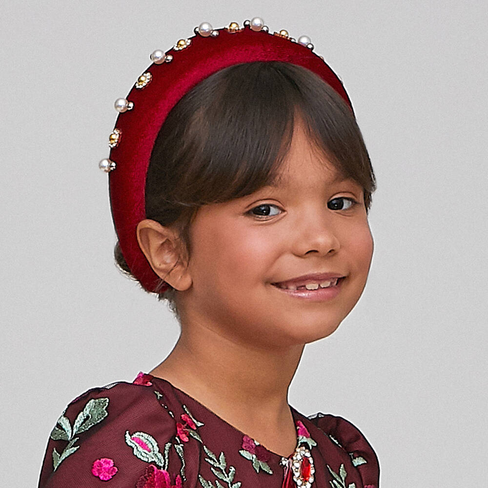 Graci-Girls Red Velvet Pearl Hairband | Childrensalon