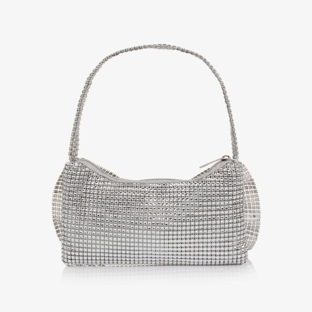 Graci-Girls Silver Mesh Handbag with Bow (22cm) | Childrensalon